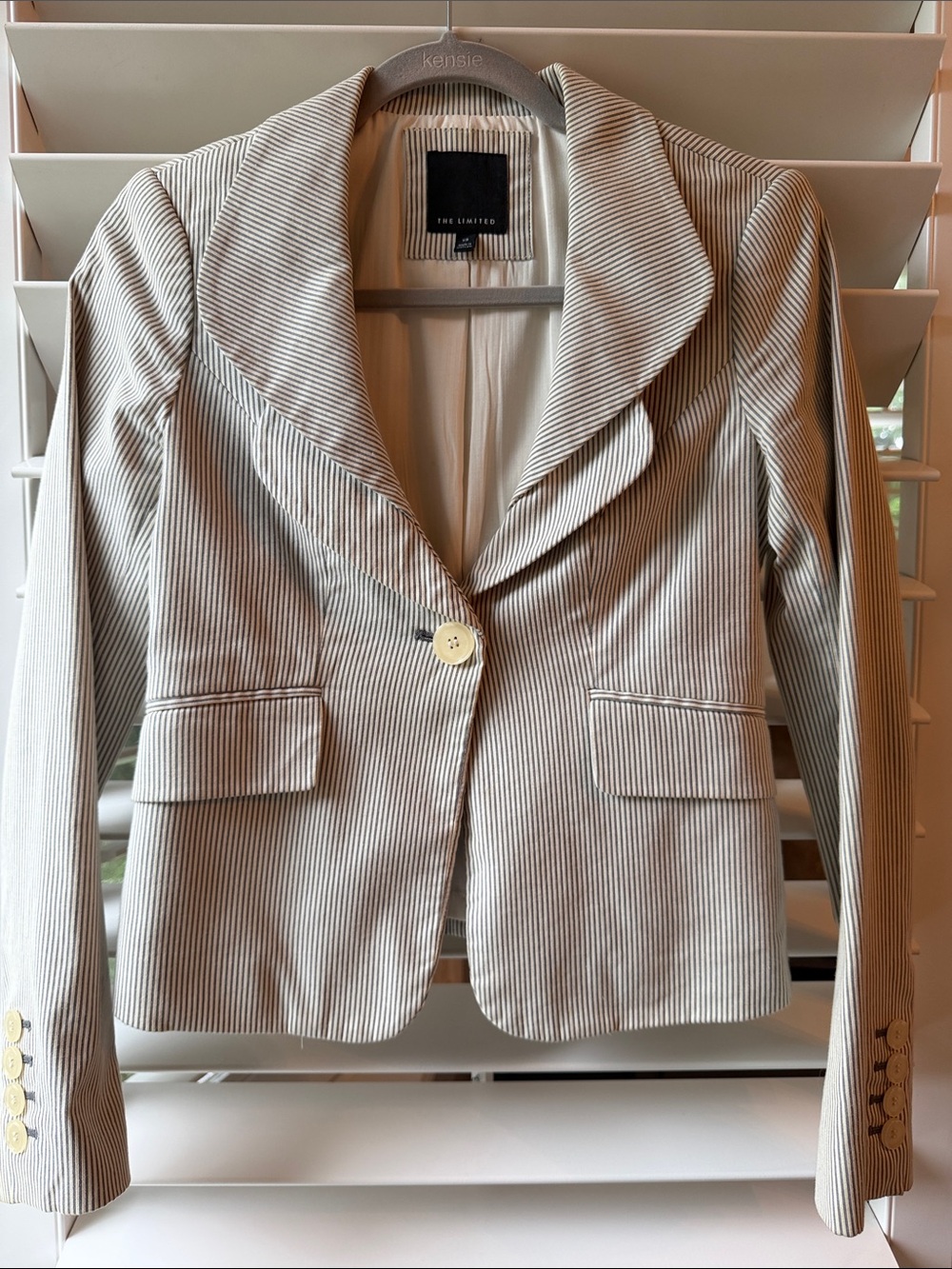 The Limited Cream Pinstripe Single-Button Blazer